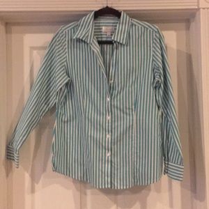 Wrinkle free striped blouse.